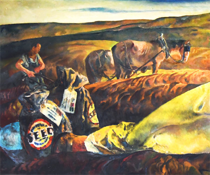 mural of man with horses in field